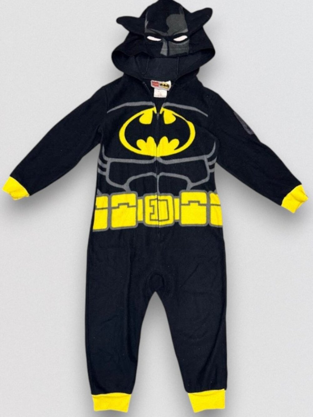 LEGO Batman Hooded Fleece Union Suit Pajamas Sleeper Kids Size 4/5 Black Yellow